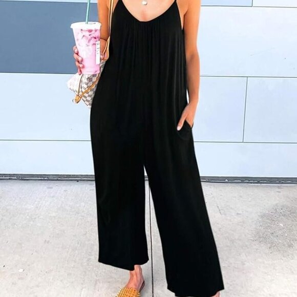 Jumpsuit with Pockets Adjustable Spaghetti Strap